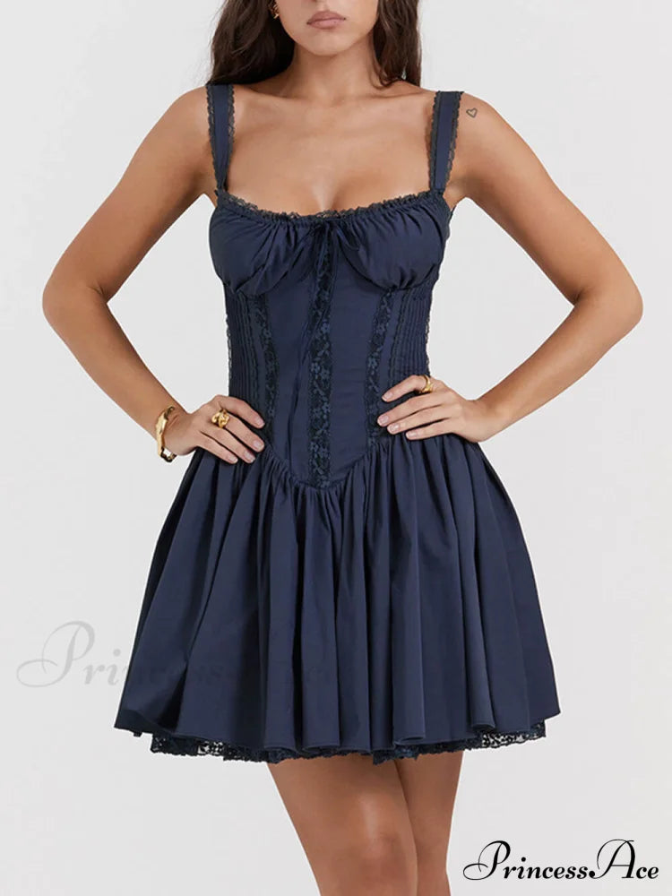 French Navy Stylish Corset Mini Dress Dresses