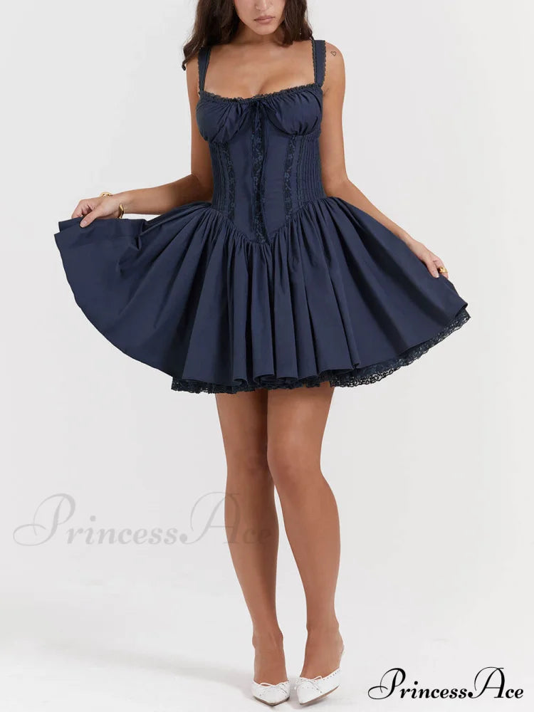 French Navy Stylish Corset Mini Dress Dresses