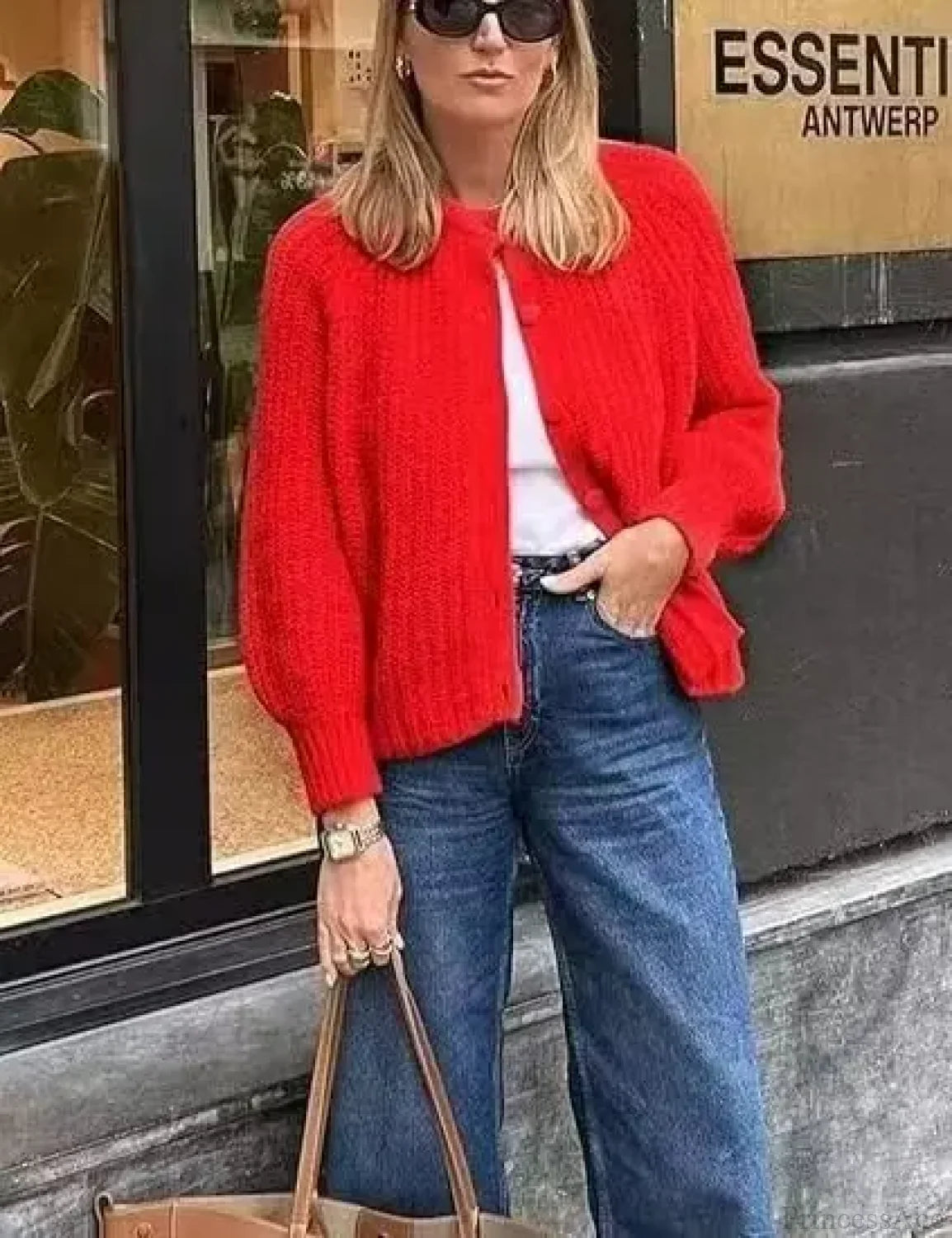 French Niche Solid Lazy Style Loose Cardigan Red / S