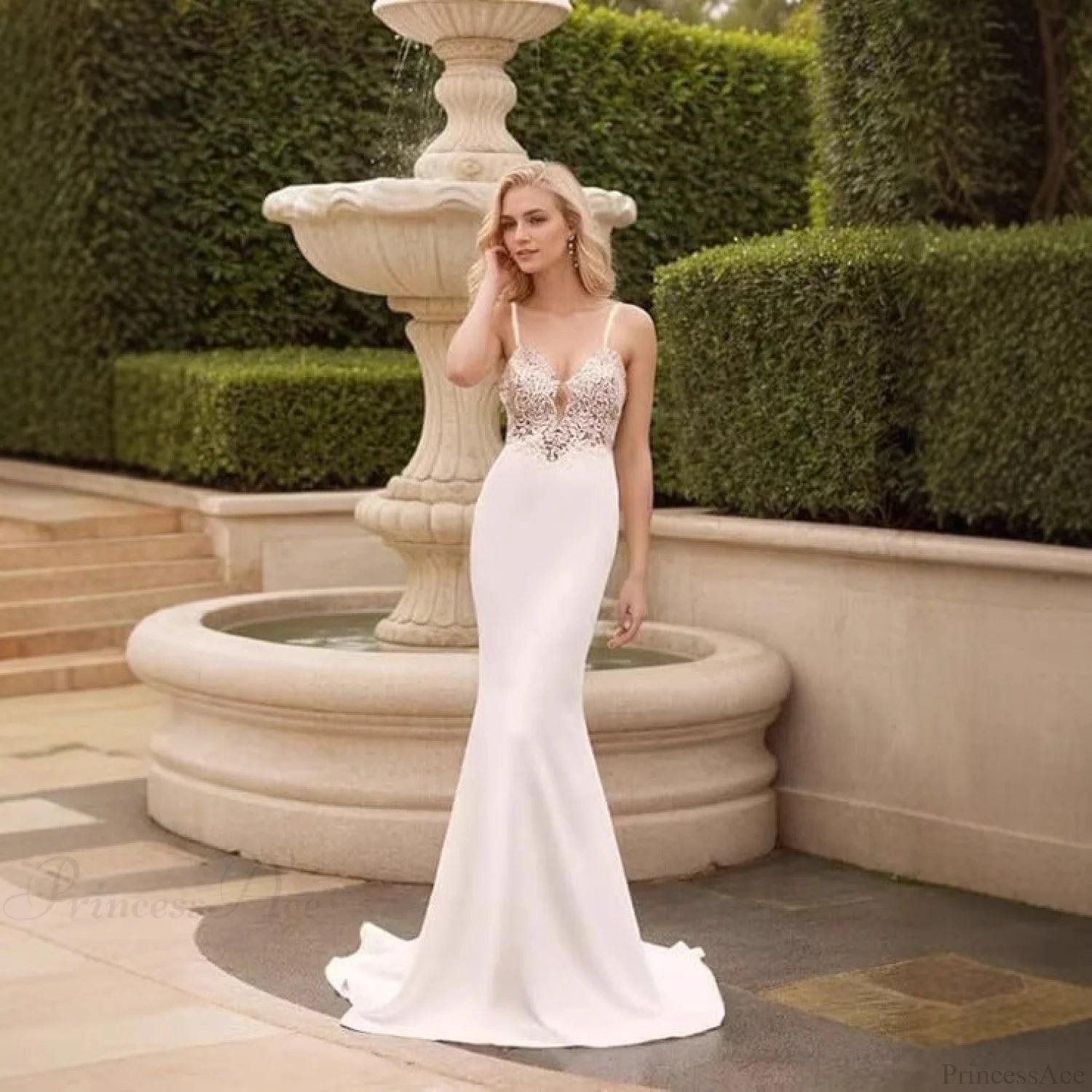French Spaghetti Strap Mermaid Wedding Dress weddingdress-250223