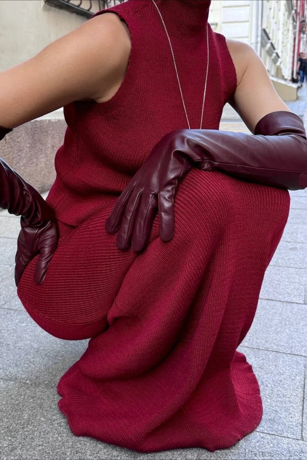 French-Style Sleeveless Turtleneck Cotton Wool Blend Two Piece Set