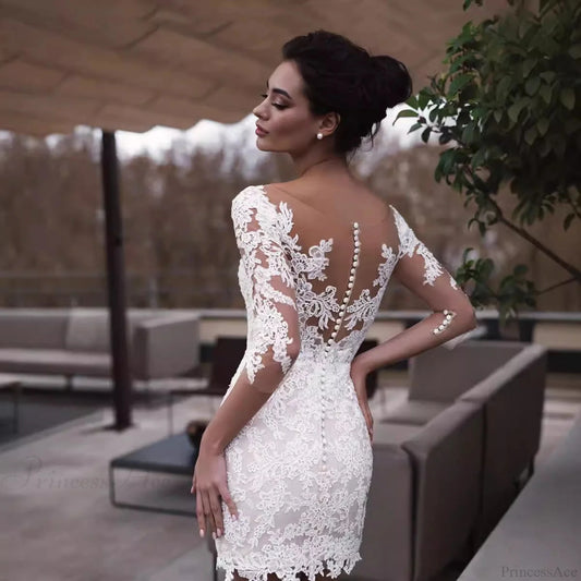 French V-Neck Long Sleeve Wedding Dress lvory white / 2 weddingdress-250223