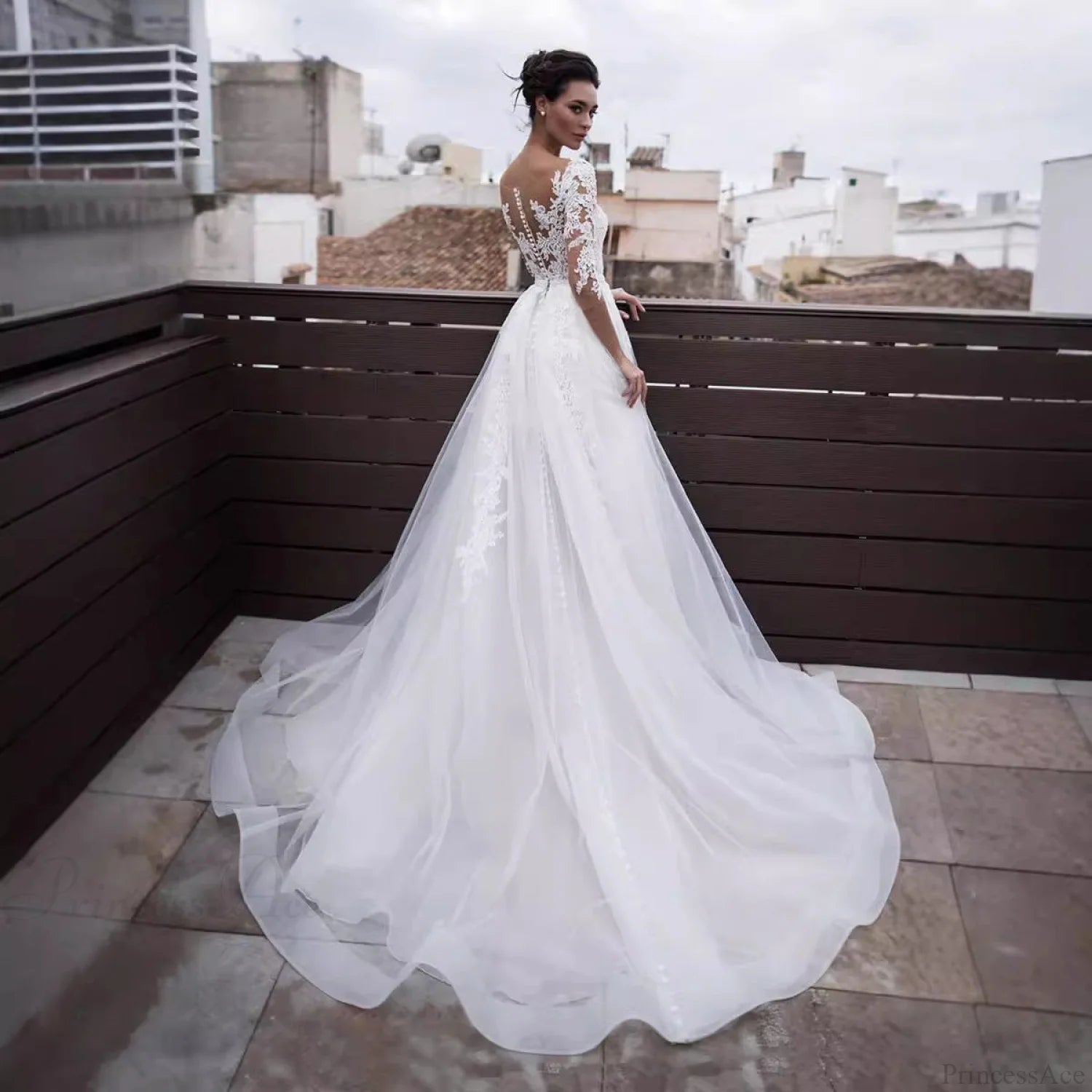 French V-Neck Long Sleeve Wedding Dress weddingdress-250223