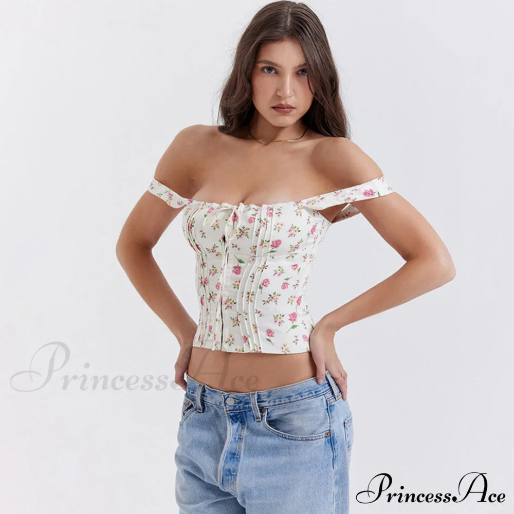 Fresh Tie Front Square Neck Frill Sophisticated Bustier Floral Printed Tank Top - Blue L / Pink Tops