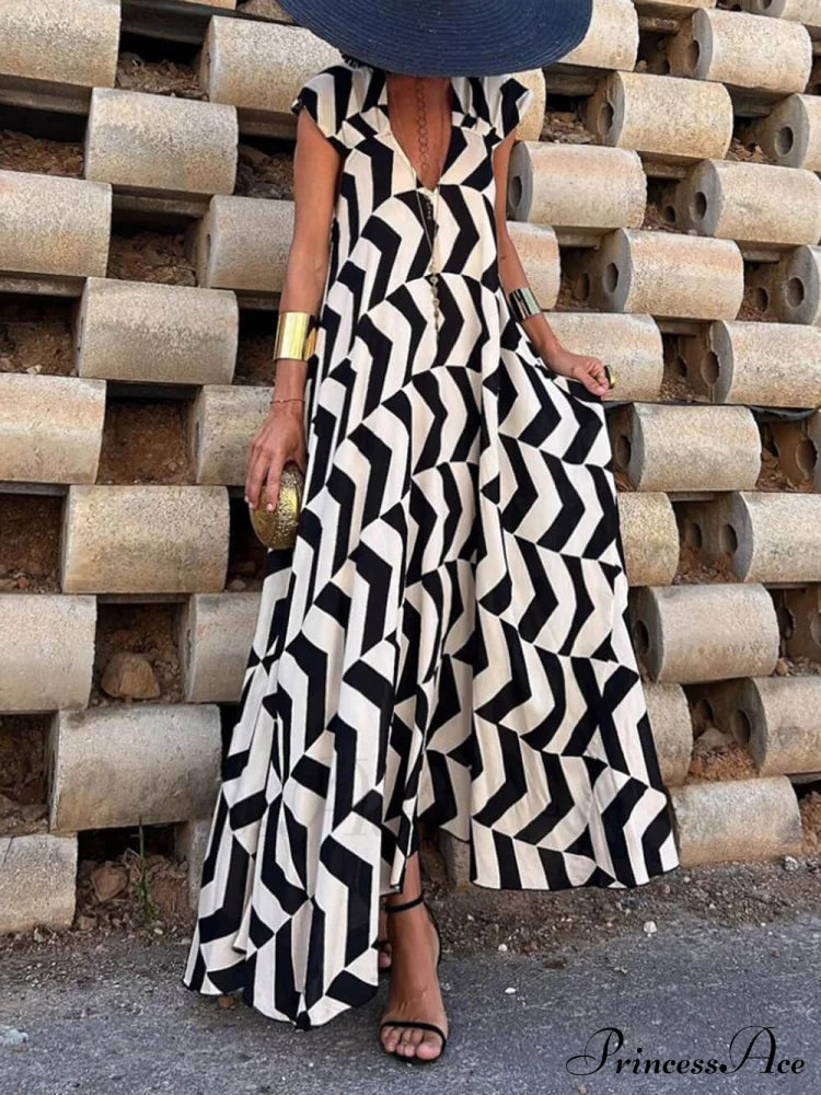 Fresh Unique Ethnic Print Graceful Ruffle Sleeve A-Line Maxi Dress Dresses