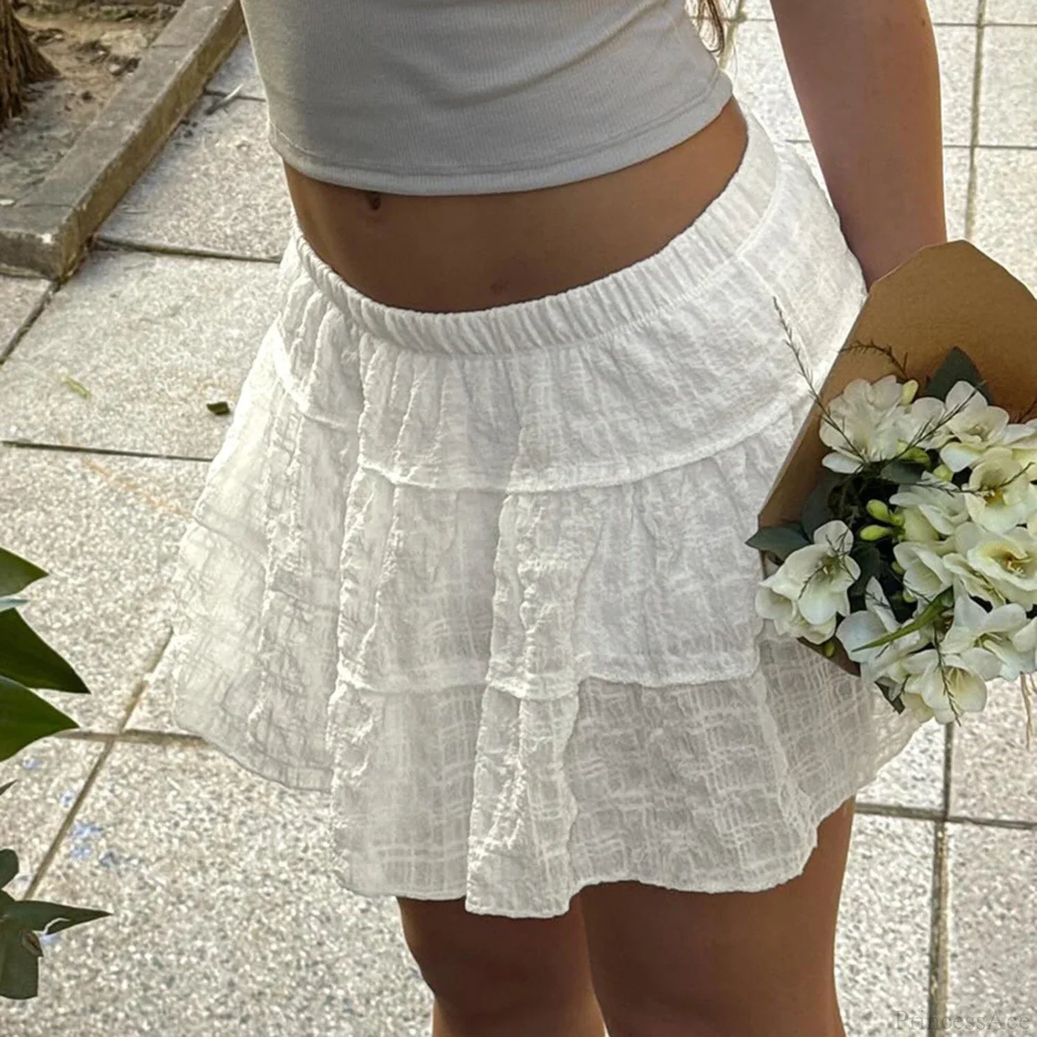 Frill Mini Skirt with Shorts Skirt WHITE / S skirts-250223
