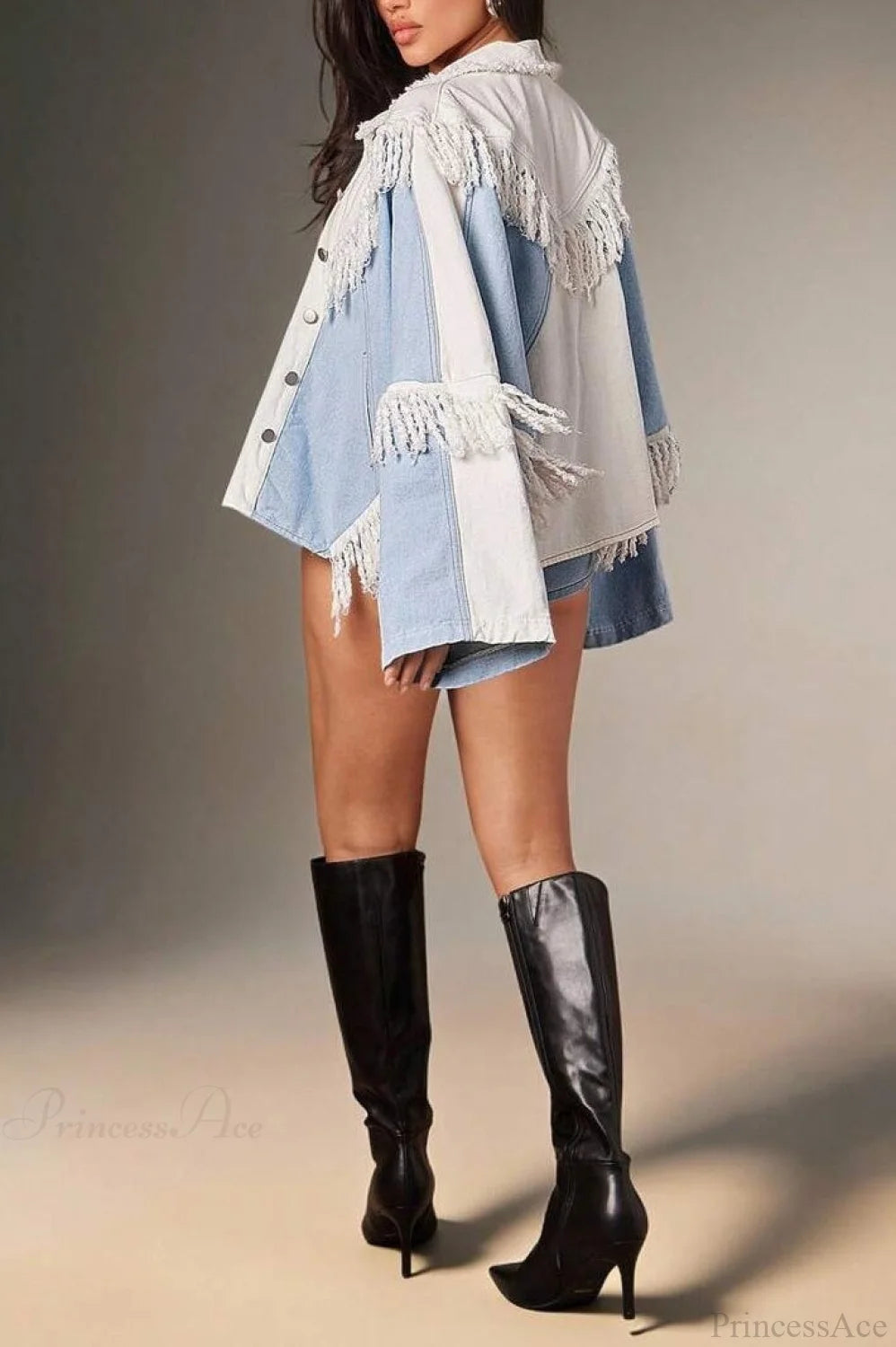 Fringe Paneled Denim Chic Jacket