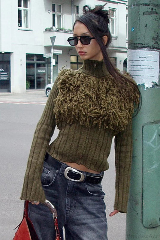 Fringe Slim Pullover Knit Sweater