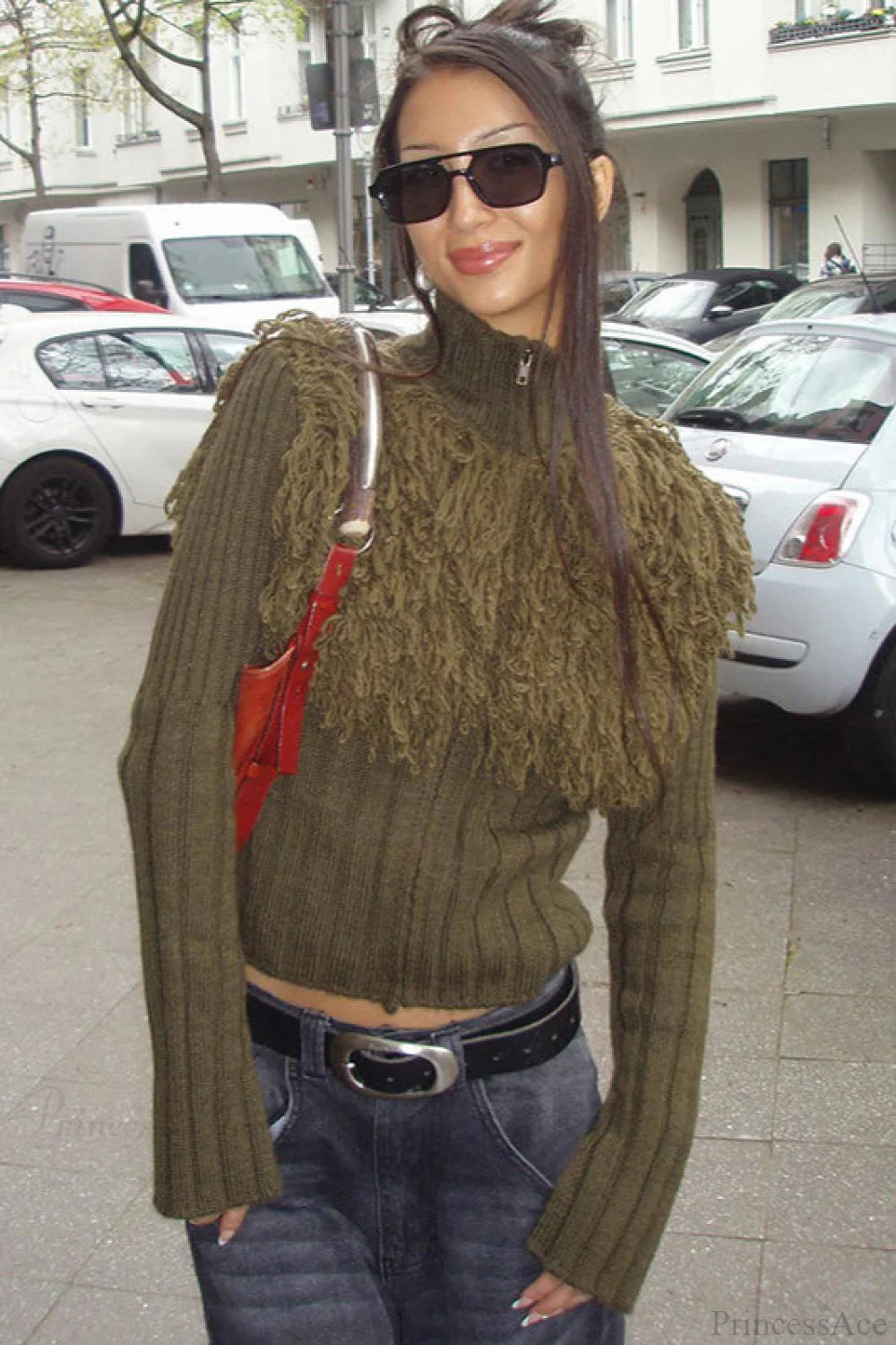 Fringe Slim Pullover Knit Sweater Green / S