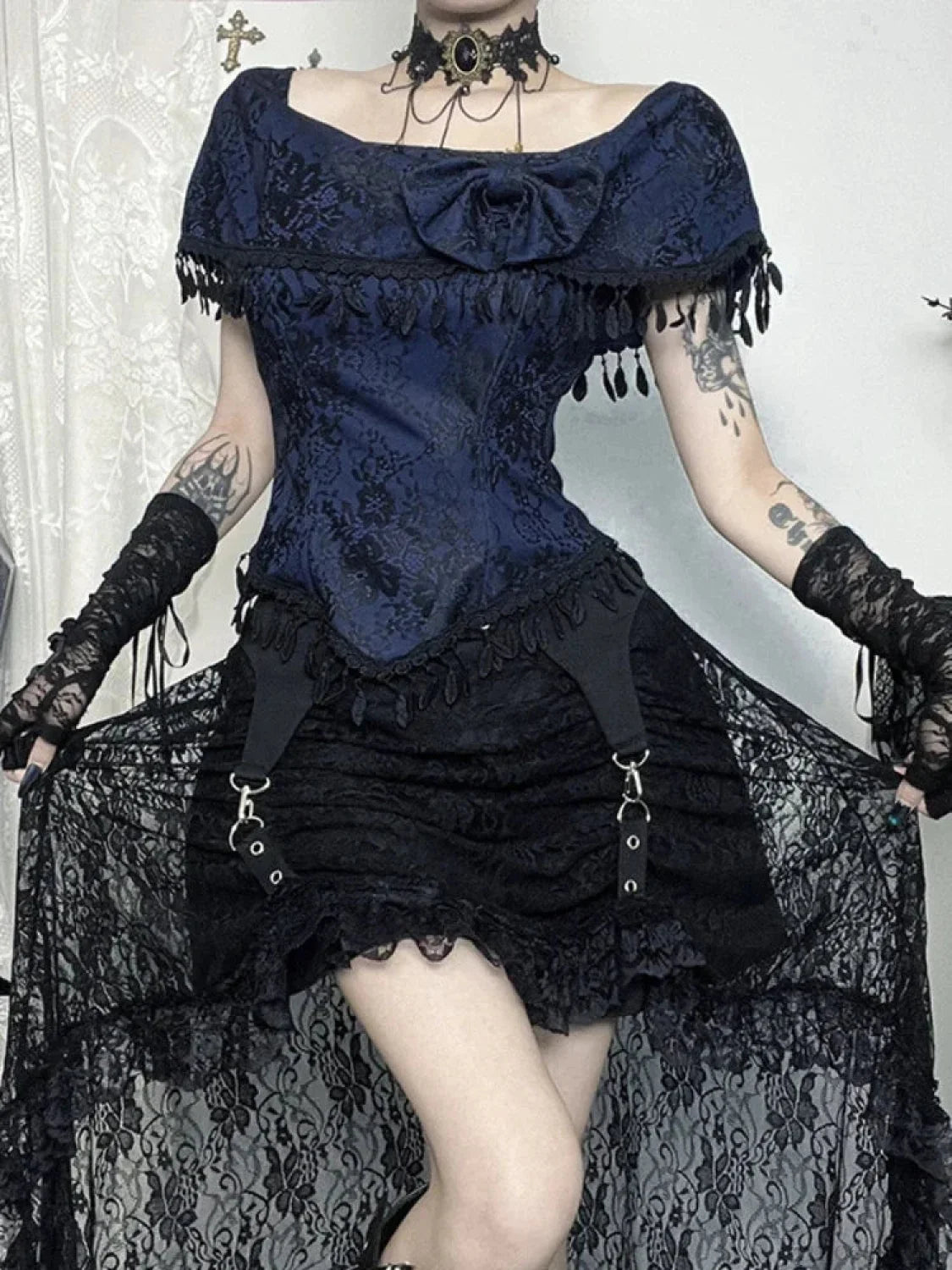 Fringes Off Shoulder Lace Blouse