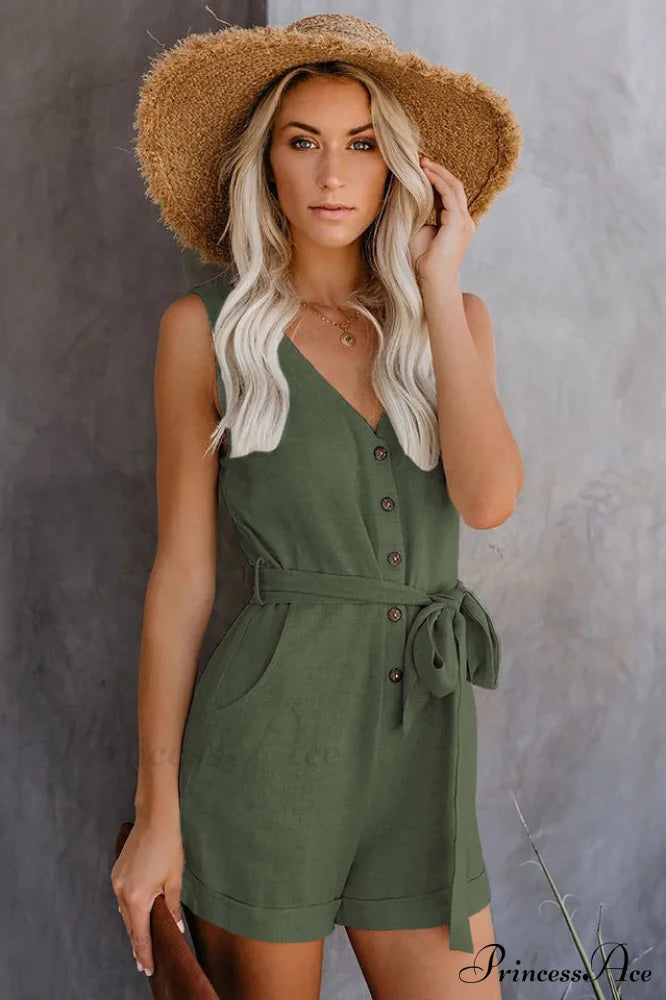 Front Tie Knot Solid Romper | Dress In Beauty