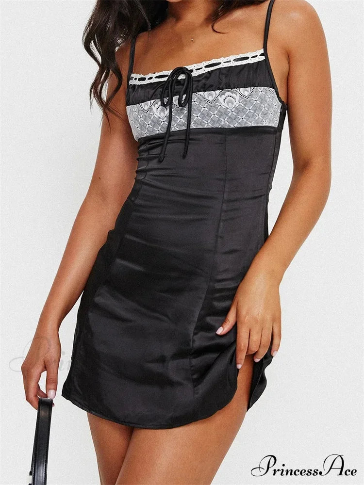 Front Tie Up Ruched Sleeveless Spaghetti Strap Mini Dress