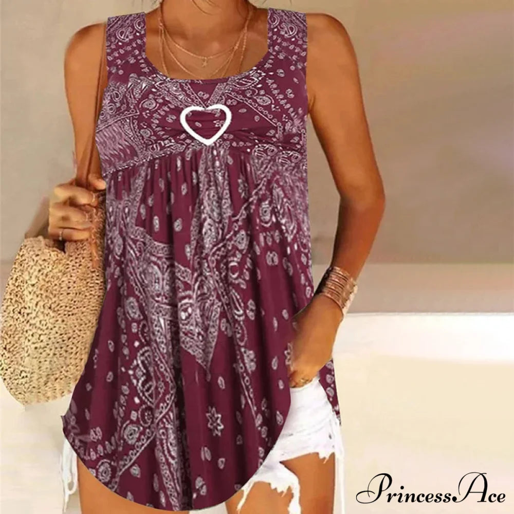 Vintage Printed Tank Top Wine Red best Best Sellings clothes Plus Size Sale tops Topseller