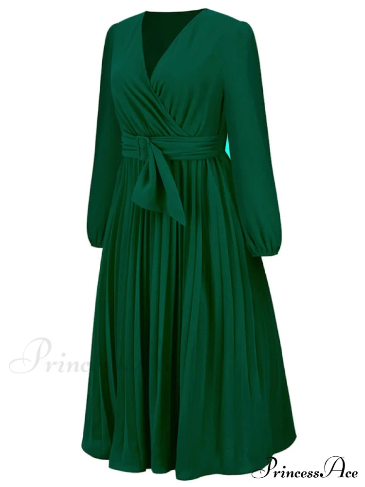 Full-Length Folded Belt Neck Long Waist Women’s At Gown And V With Faux-Wrap Sleeves Coats-L