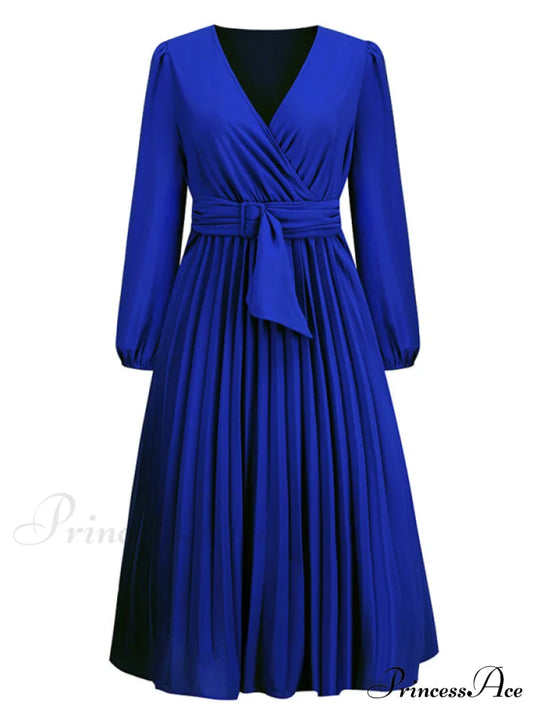 Full-Length Folded Belt Neck Long Waist Women’s At Gown And V With Faux-Wrap Sleeves Coats-L