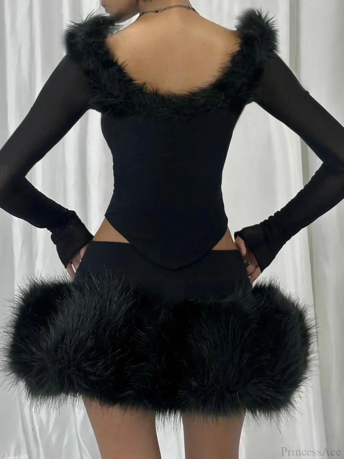 Fur Collar V-neck Knit Top