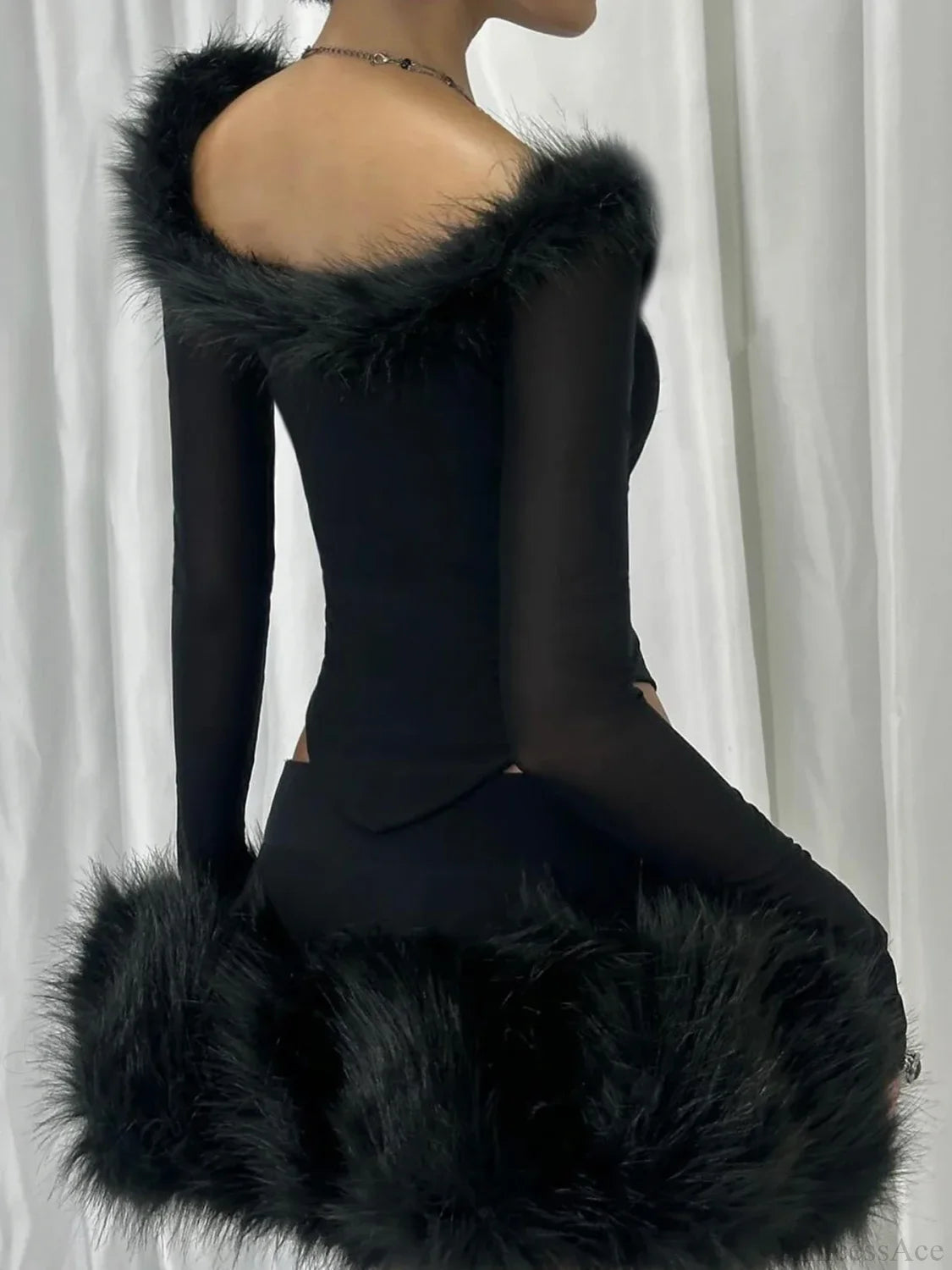 Fur Collar V-neck Knit Top