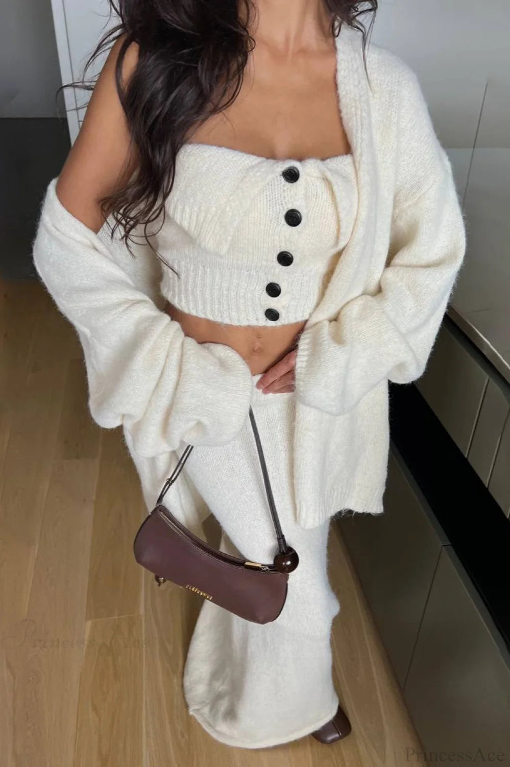 Fur Soft Chic Slouchy Bralette Maxi Cardigan Three Piece Set