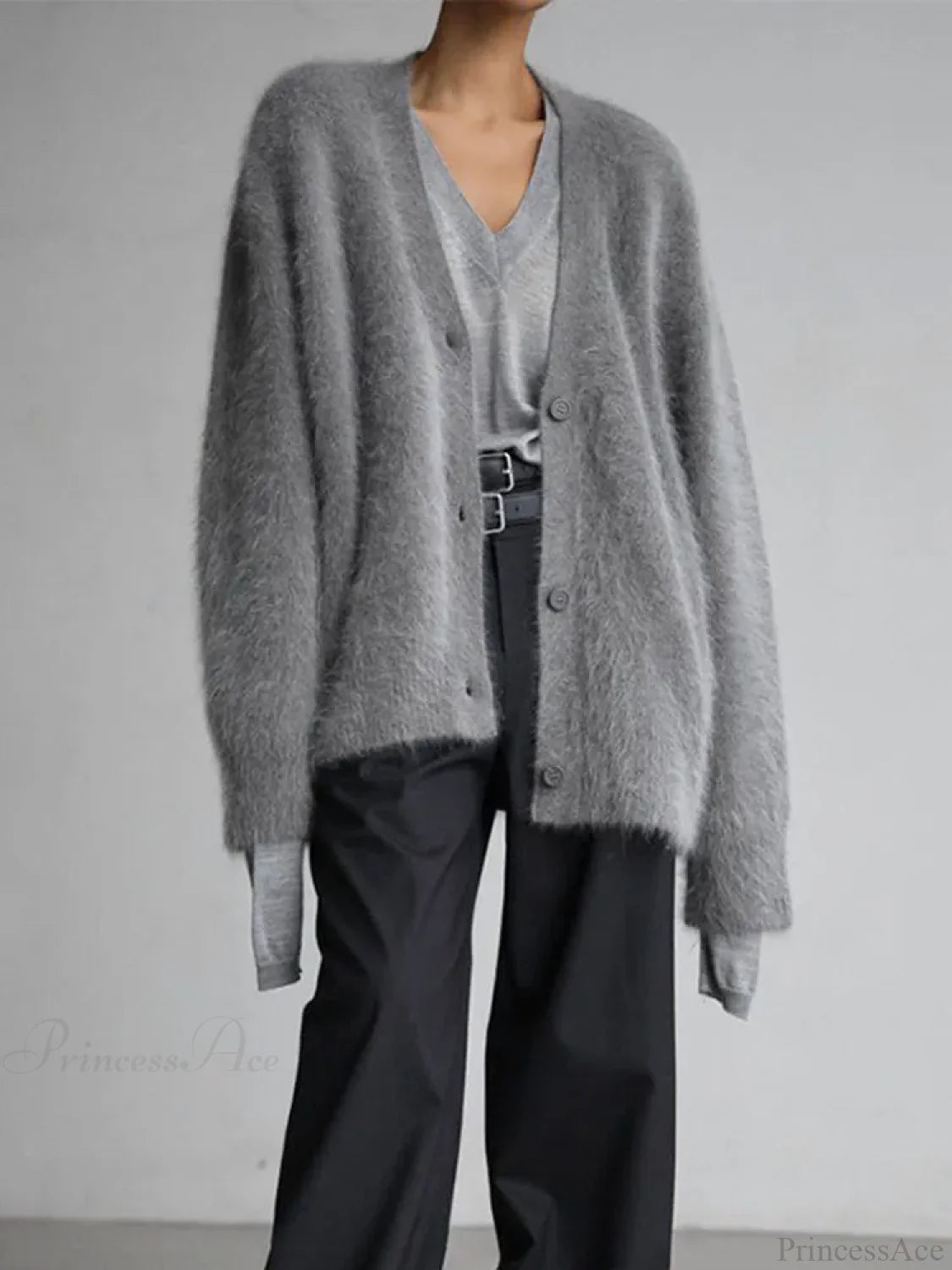 Furry Button Long Sleeve Cardigan