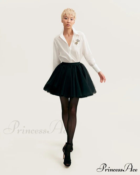 Gathered Organza Mini Skirt Graceful In Black Xo