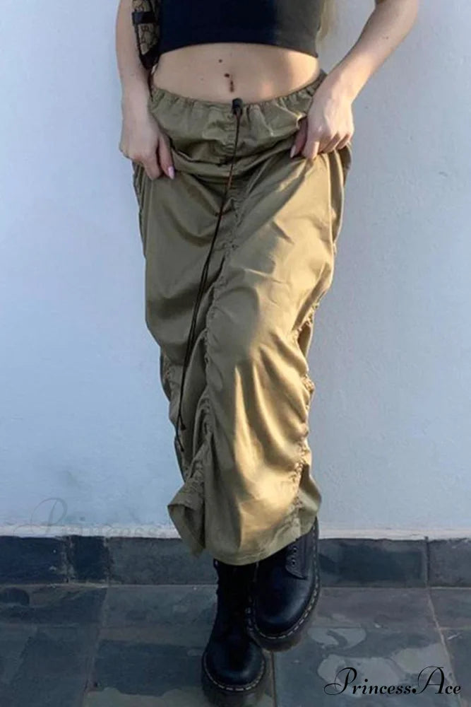 Gathered Woven Skirt Army Green / L Skirts