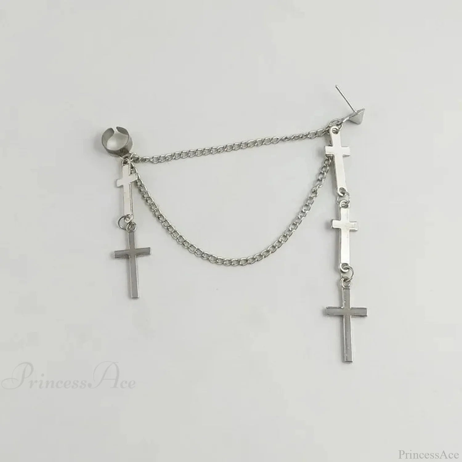 Genderless Punk Cross Fringe Chain Clip Earring