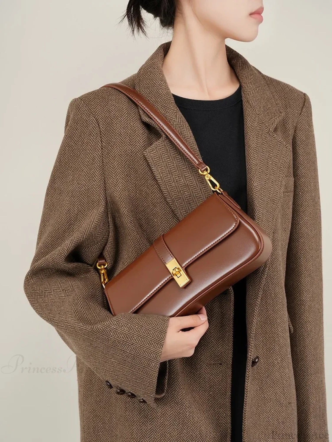 Genuine Leather Baguette Shoulder Bag shoulder-250126