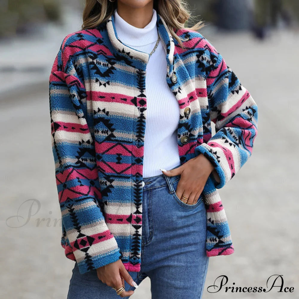 Casual Geometric Print Coat Multicolor cardigan cardigans clothes tops