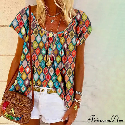 Geometric Top Design Vibrant In Colors Blouses