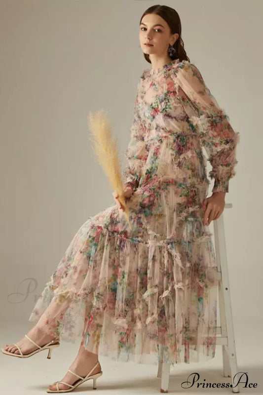 Robe longue élégante à volants Georgina