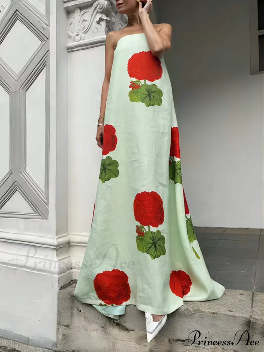 Geranium Floral Stylish Print Maxi Dress Green / S Dresses