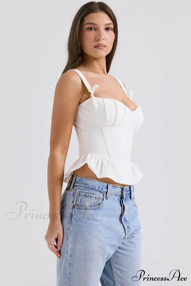 Gigou White Stylish Ruffled Cotton Bra