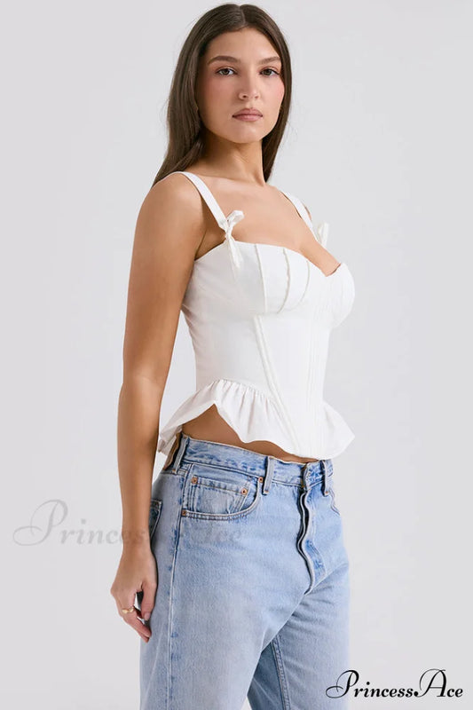 Gigou White Stylish Ruffled Cotton Bra