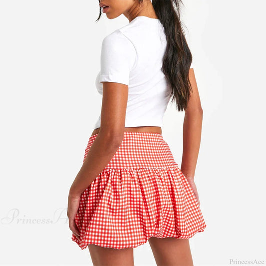 Gingham Bubble Plaid Style Skirt skirts-250223
