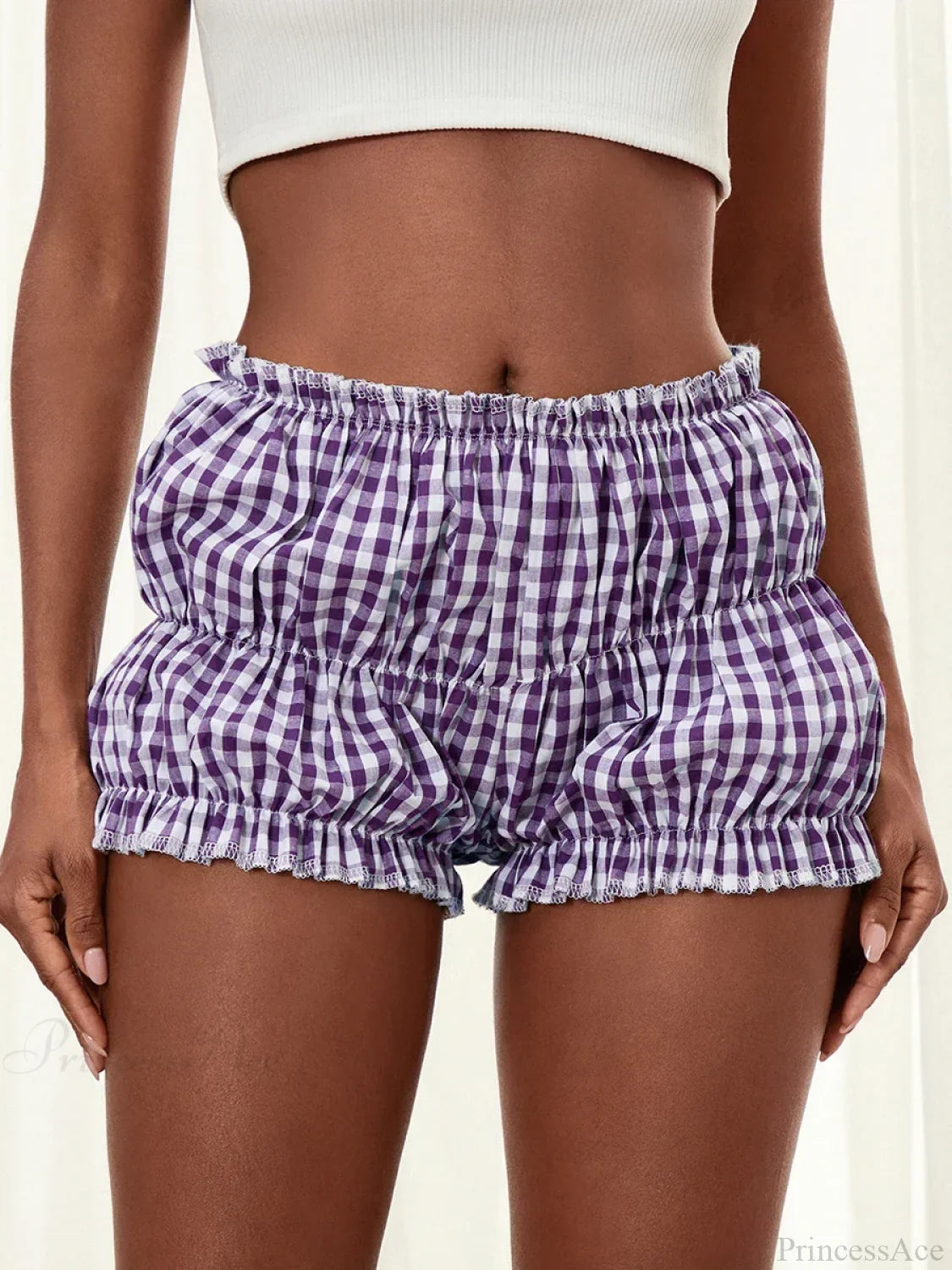 Gingham Frill Hem Bloomer Short PURPLE / S short-250223
