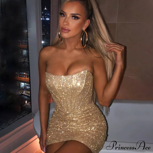 Glamorous Night Club Sexy Bodycon Glitter Christmas Party Dress Dresses-L