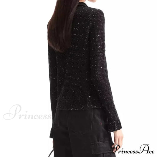 Glitter Blended Slim Fit Knit Cardigan Cardigan-241208