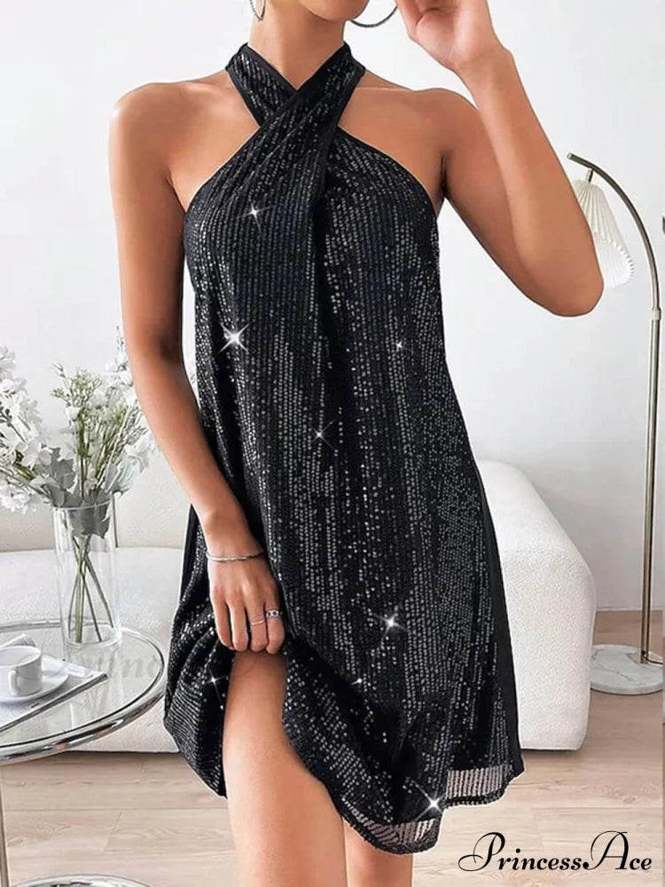 Glitter Elegant Halterneck Dress Dresses