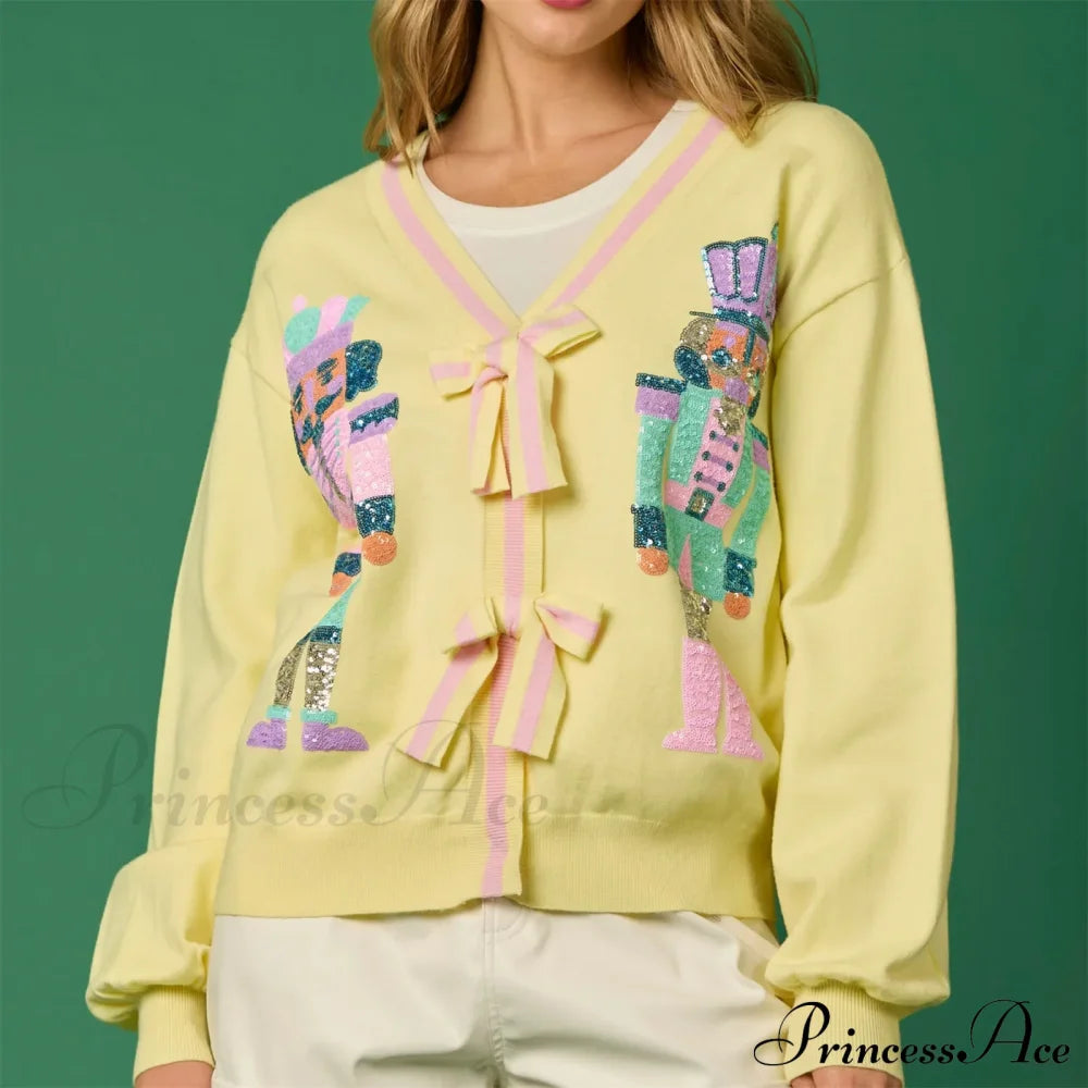 Glitter Sequin Soldier Pattern Cardigan Yellow / S Cardigan-241208