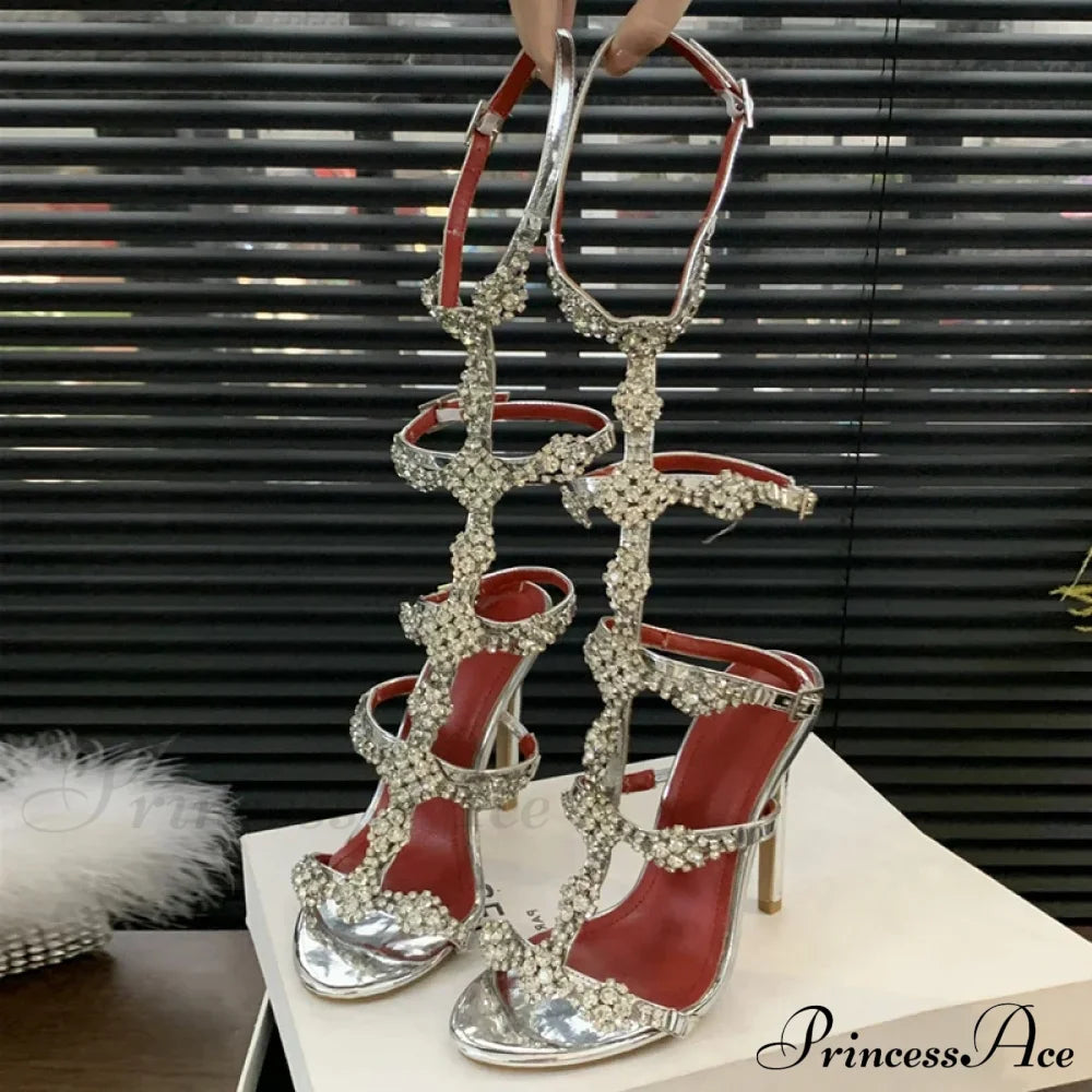 Glittering Sexy Crystal Open-Toe Rhinestone Platform Sandals Summer Party Elegant Stylish High Heel