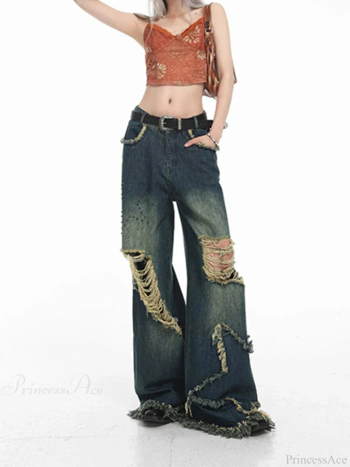 Gloomy Azure Gothic Torn Denim Trouser Blue / S