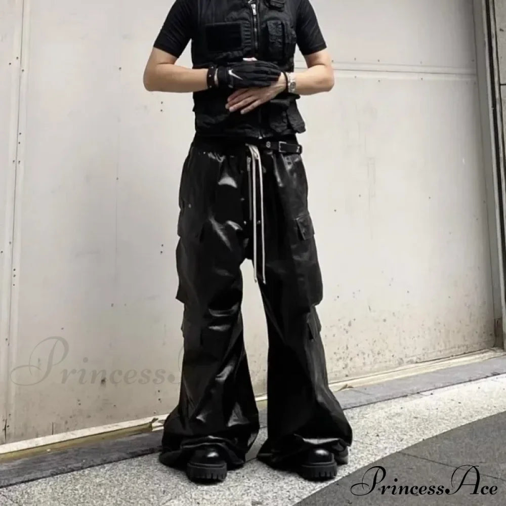 Glossy Black Pu Leather Halloween Pants