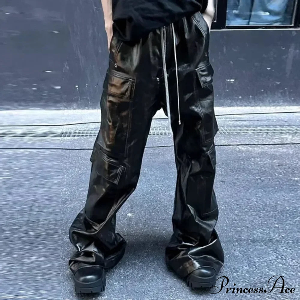 Glossy Black Pu Leather Halloween Pants