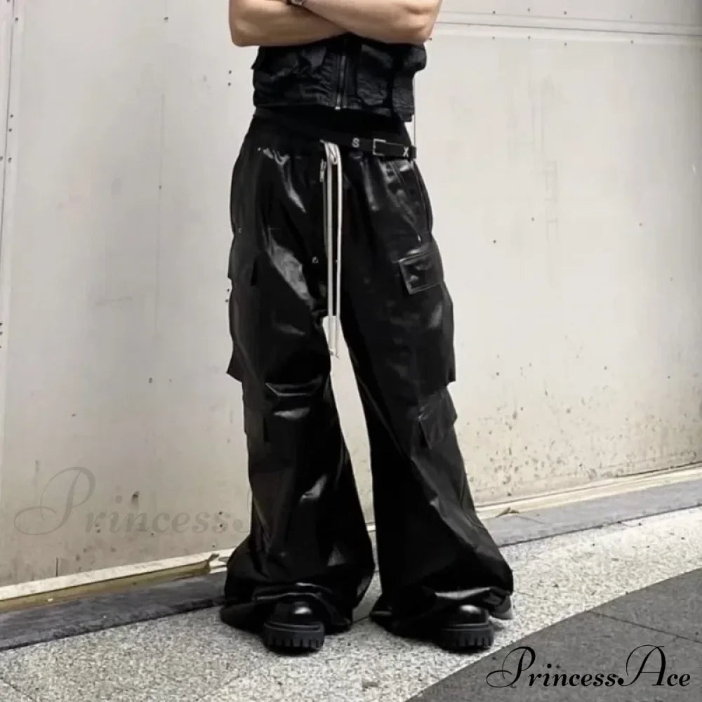 Glossy Black Pu Leather Halloween Pants