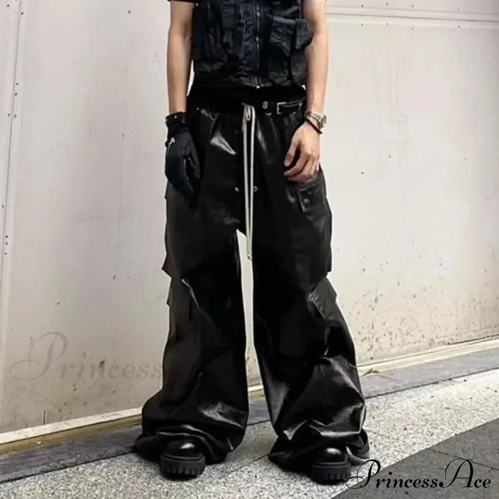 Glossy Black Pu Leather Halloween Pants M /