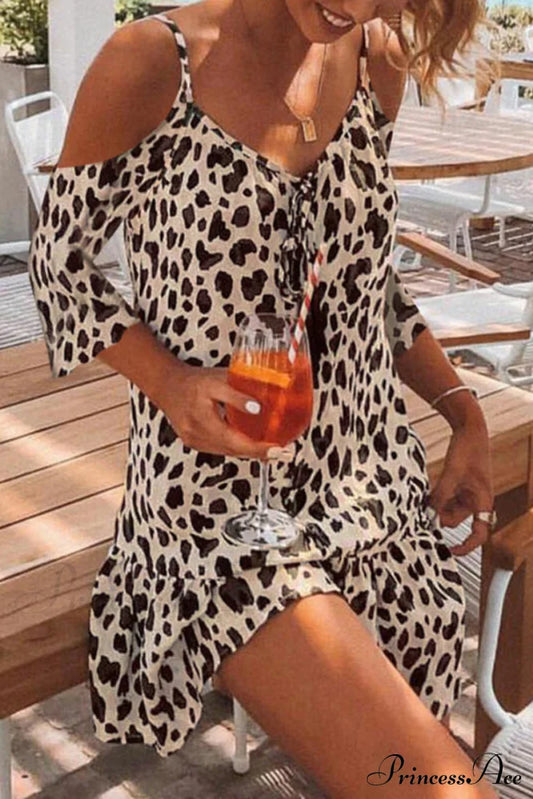 Go Your Own Trendy Way Feather Print Dress Coffee / S Dresses