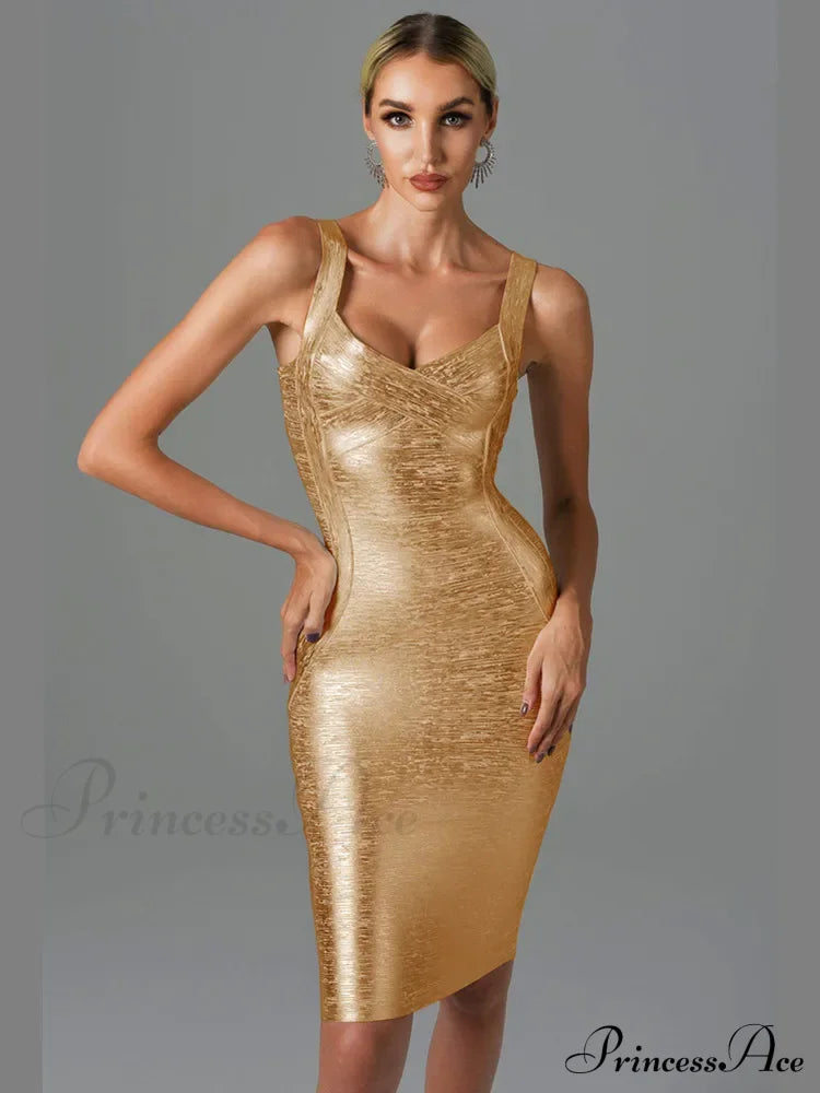 Gold Bronzing Midi Party Dress / S Partydress-241208