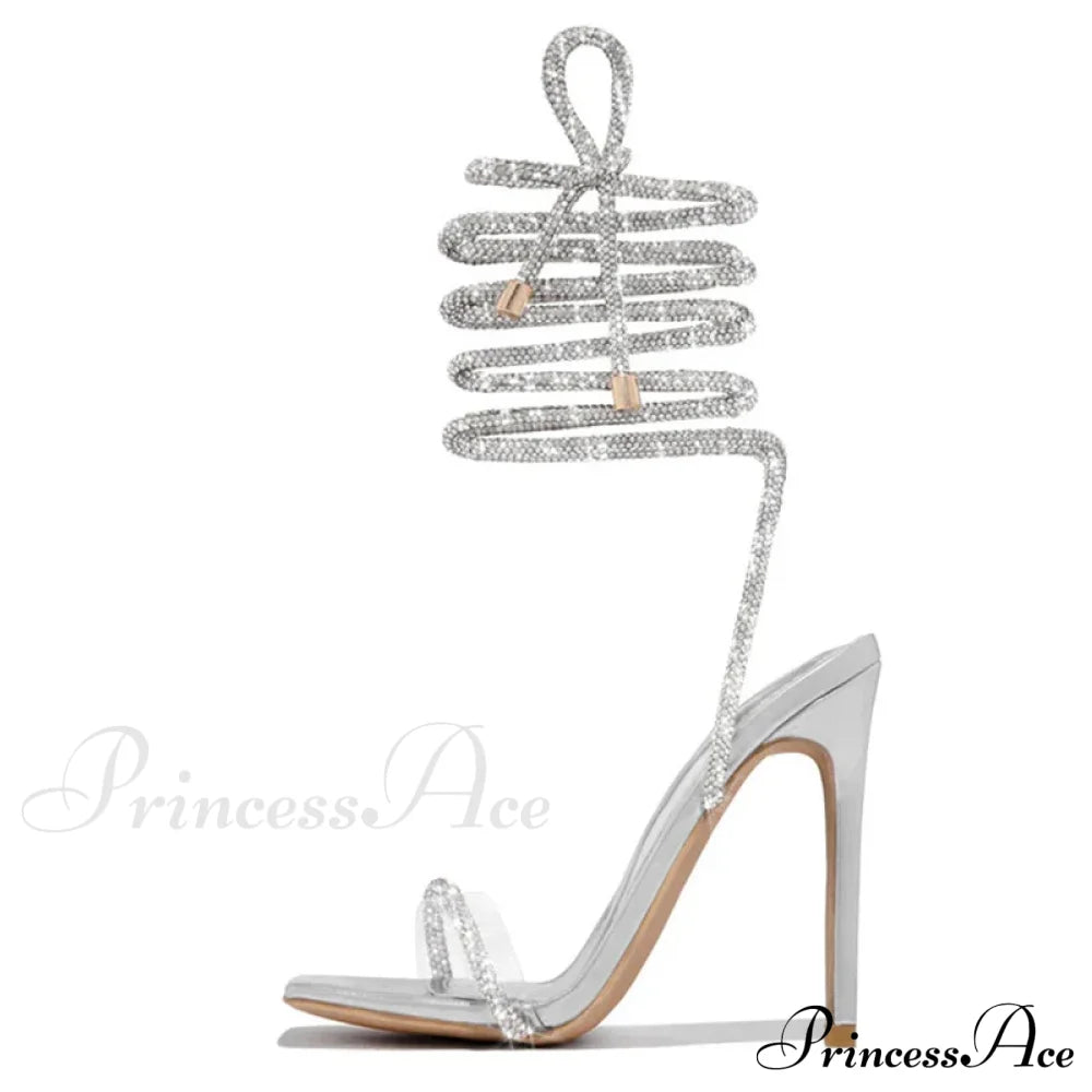 Gold Crystal Ankle Cross-Strap Sexy Open-Toe Club Summer Party Banquet High Heel