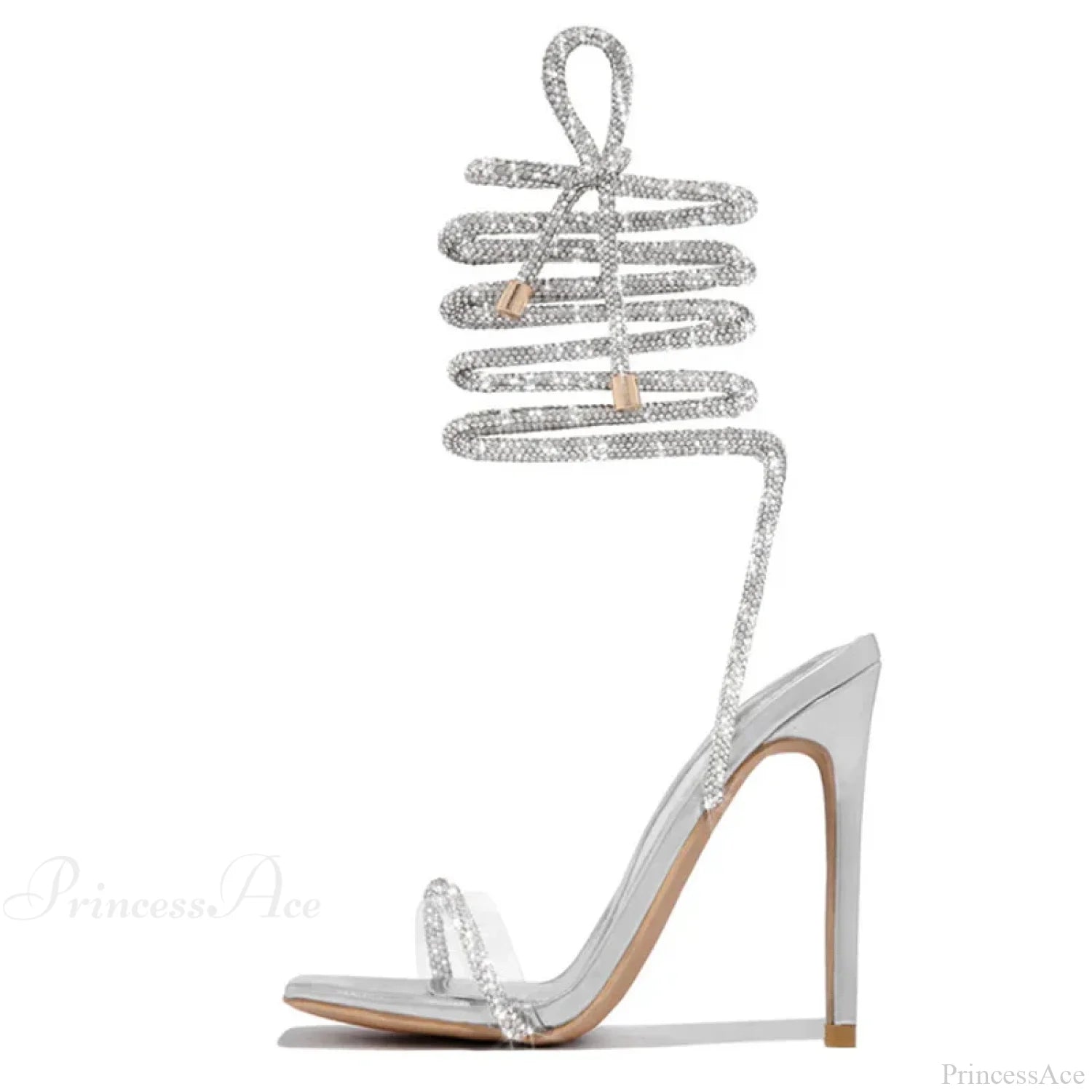 Gold Crystal Ankle Cross-Strap Sexy Open-Toe Club Summer Party Banquet High Heel White / 35
