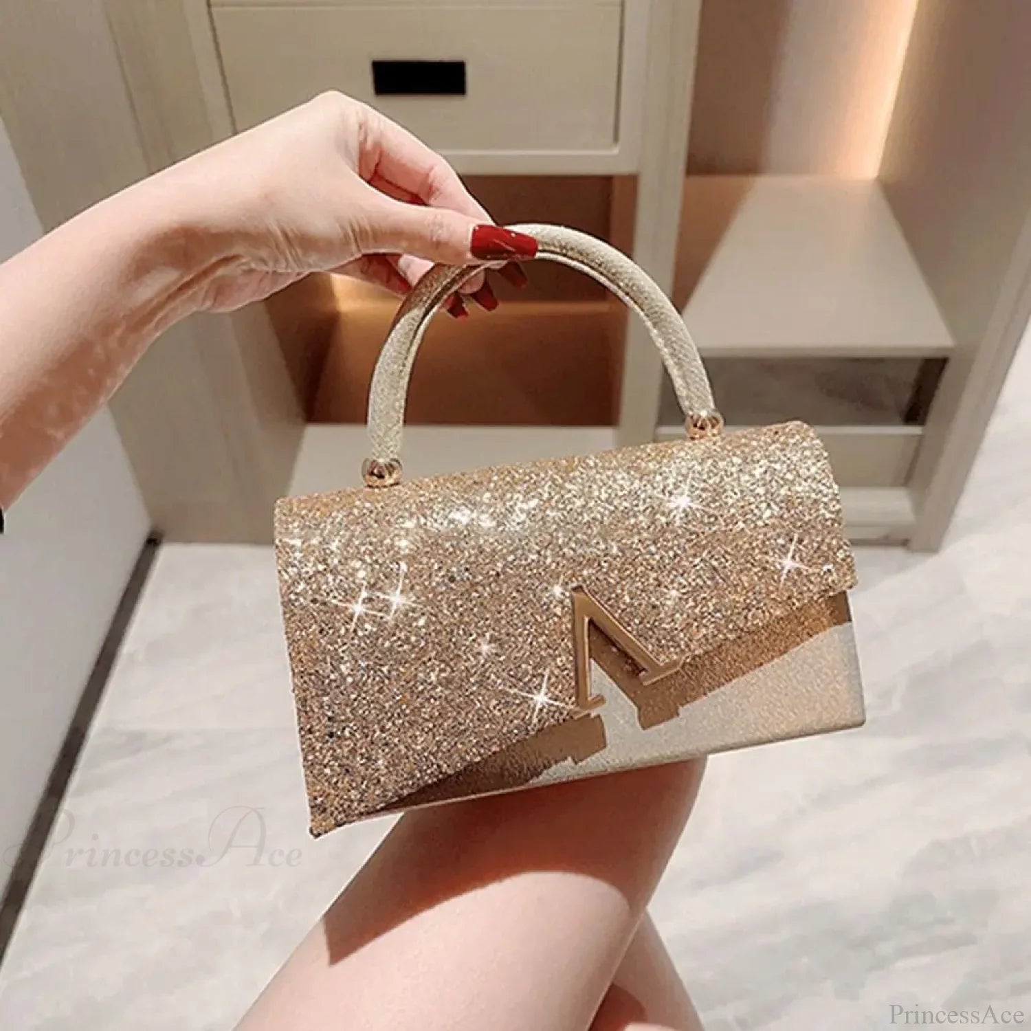 Gold Sequin Fashion Banquet Clutch Bag As Shown clutchbag-250126